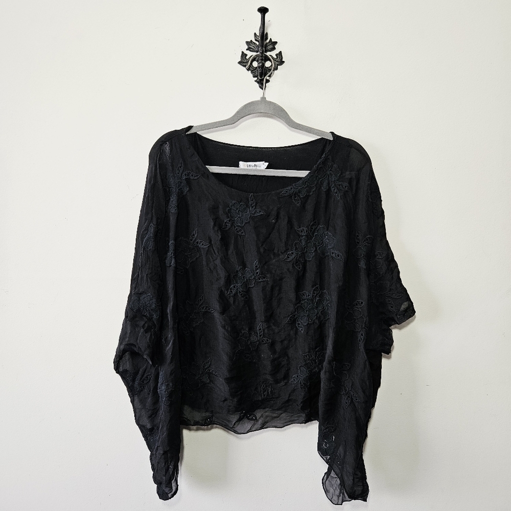 Luisa Ricci Floral Silk Blouse Size S Asymmetrical Hem EUC